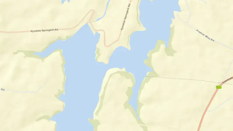 Road map of Upper Coliban reservoir, Victoria, Australia