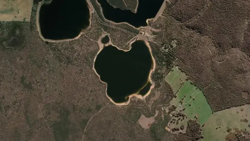 Satellite view of Upper Stony Creek No. 1 reservoir, Victoria, Australia