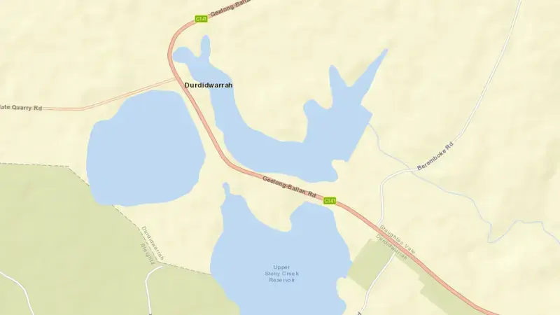 Road map of Upper Stony Creek No. 2 reservoir, Victoria, Australia
