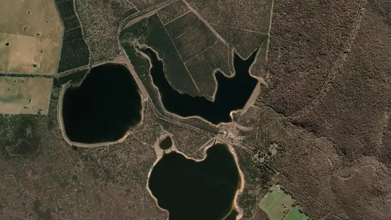 Satellite view of Upper Stony Creek No. 2 reservoir, Victoria, Australia