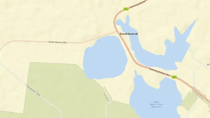 Road map of Upper Stony Creek No. 3 reservoir, Victoria, Australia