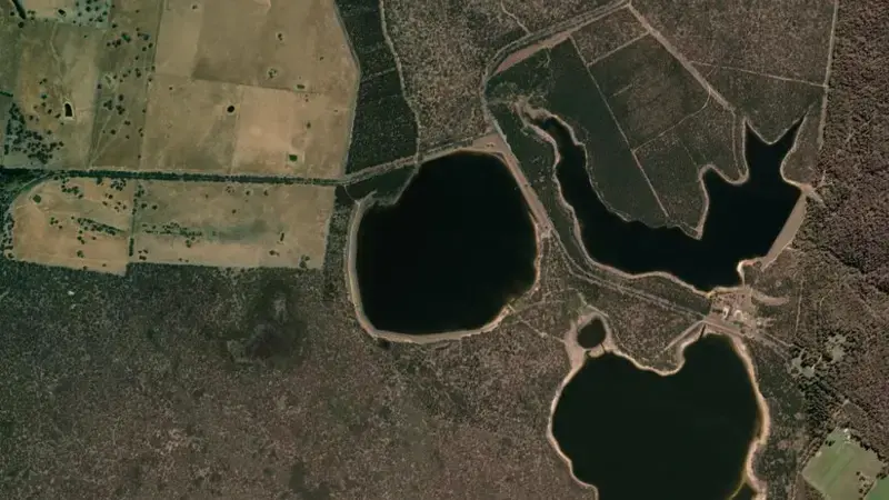 Satellite view of Upper Stony Creek No. 3 reservoir, Victoria, Australia