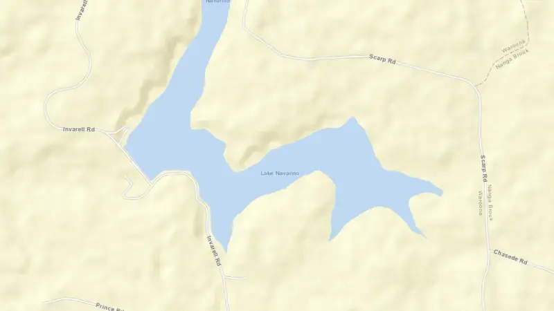 Road map of Waroona reservoir, Western Australia, Australia