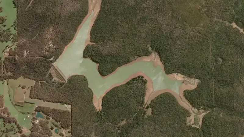 Satellite view of Waroona reservoir, Western Australia, Australia