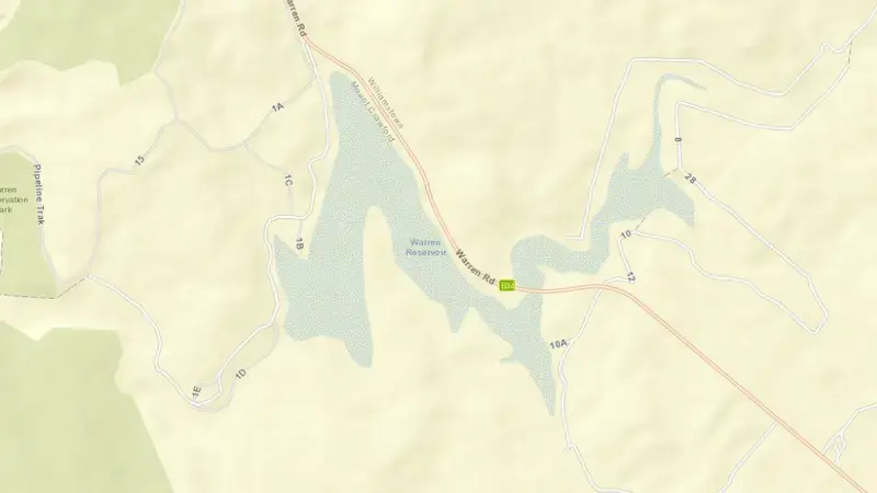 Road map of Warren reservoir, South Australia, Australia