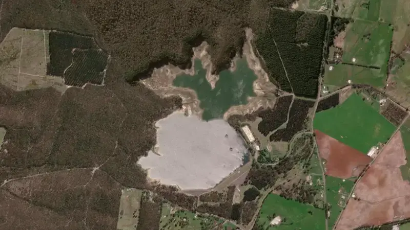 Satellite view of White Swan reservoir, Victoria, Australia