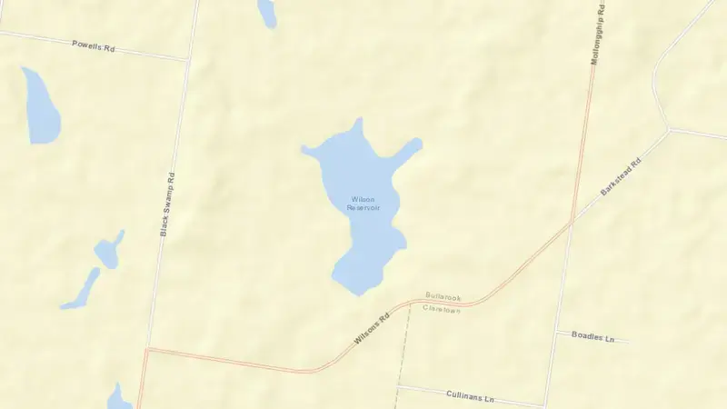 Road map of Wilsons reservoir, Victoria, Australia