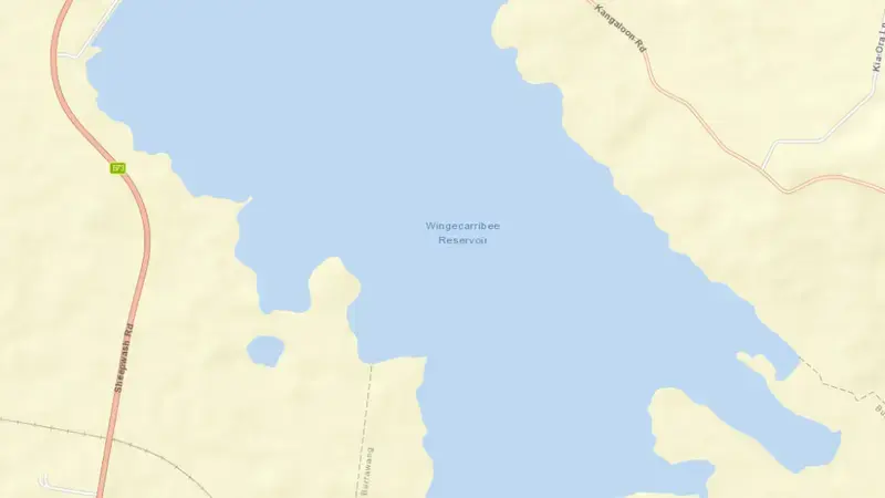 Road map of Wingecarribee reservoir, New South Wales, Australia