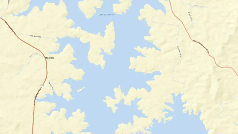 Road map of Wivenhoe reservoir, Queensland, Australia