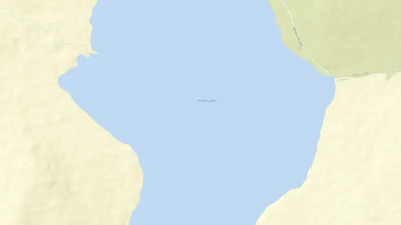 Road map of Woods Lake reservoir, Tasmania, Australia