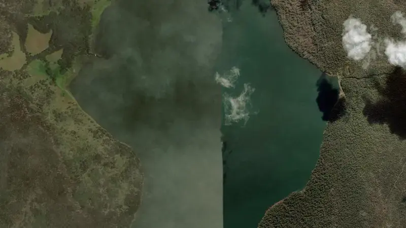 Satellite view of Woods Lake reservoir, Tasmania, Australia
