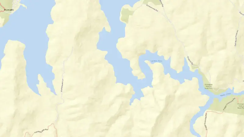 Road map of Wyangala reservoir, New South Wales, Australia