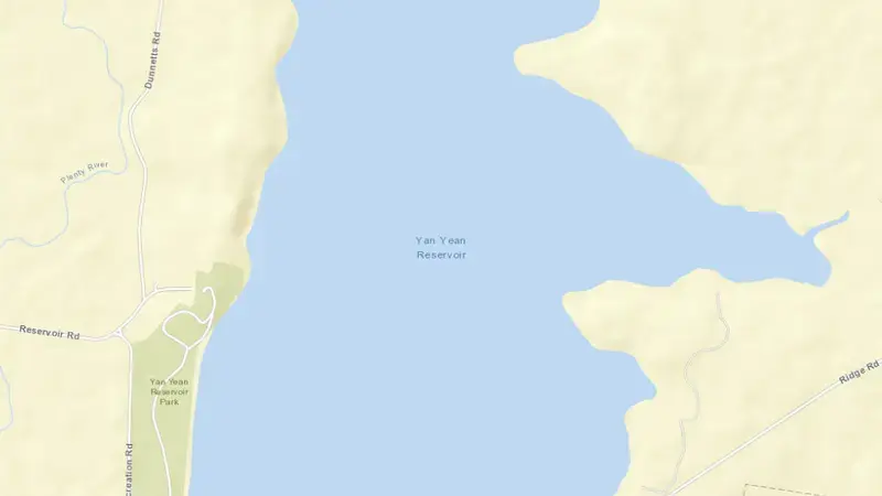 Road map of Yan Yean reservoir, Victoria, Australia