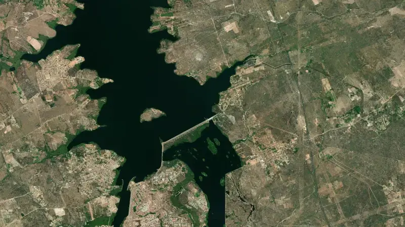 Satellite view of APOLONIO SALES reservoir, Alagoas, Brazil