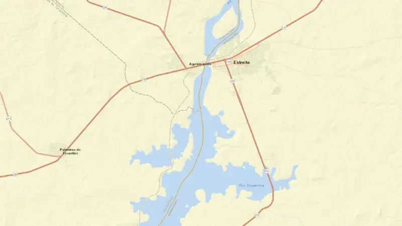 Road map of ESTREITO reservoir, Tocantins, Brazil