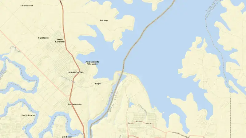 Road map of ITAIPU reservoir, Paraná, Brazil