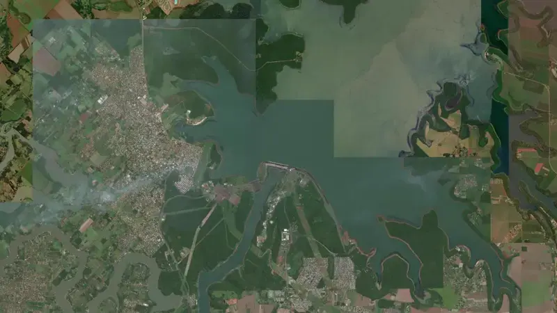 Satellite view of ITAIPU reservoir, Paraná, Brazil