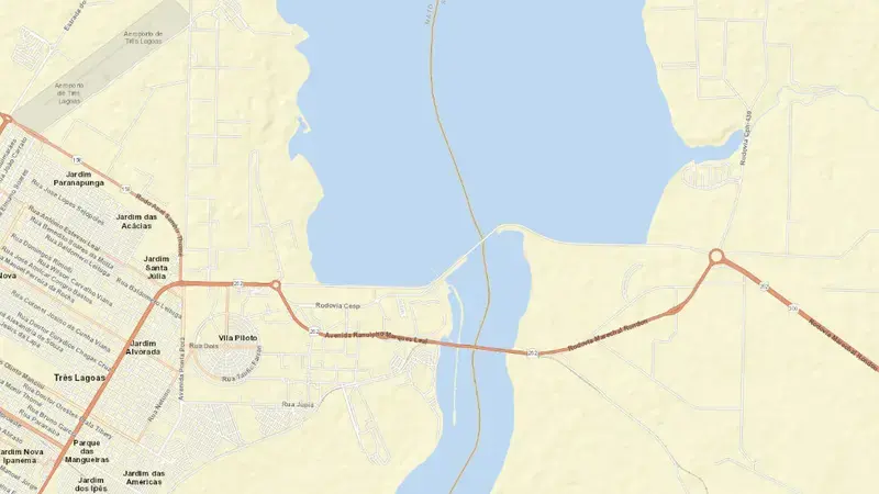 Road map of JUPIA reservoir, Mato Grosso do Sul, Brazil