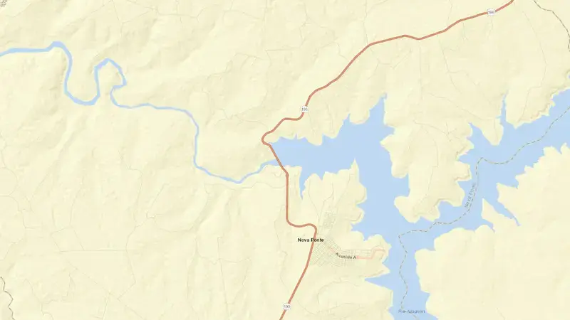 Road map of NOVA PONTE reservoir, Minas Gerais, Brazil