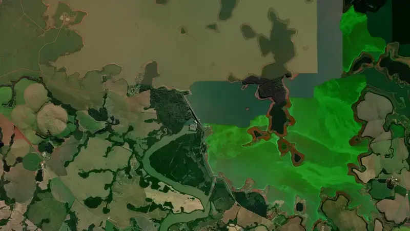 Satellite view of PASSO REAL reservoir, Rio Grande do Sul, Brazil