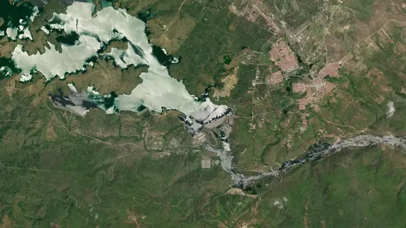 Satellite view of XINGO reservoir, Sergipe, Brazil