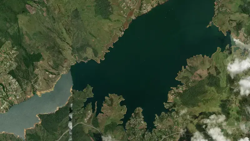 Satellite view of Calima reservoir, Valle del Cauca, Colombia
