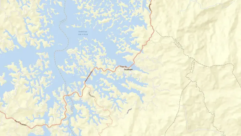 Road map of El Peñol–Guatapé reservoir, Antioquia, Colombia