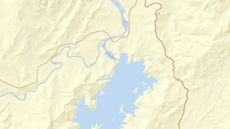 Road map of El Quimbo reservoir, Huila, Colombia