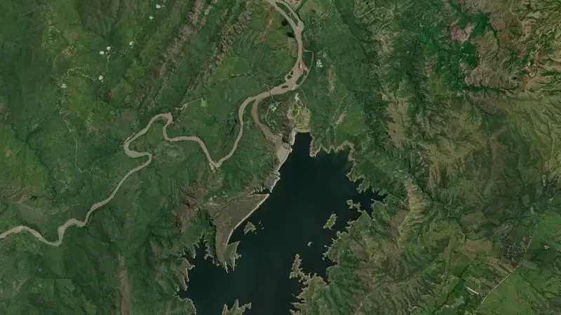 Satellite view of El Quimbo reservoir, Huila, Colombia