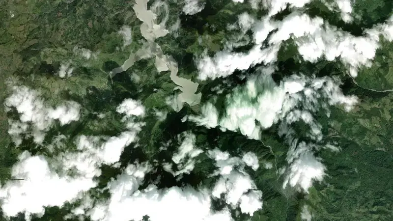 Satellite view of Esmeralda (Chivor) reservoir, Boyacá, Colombia