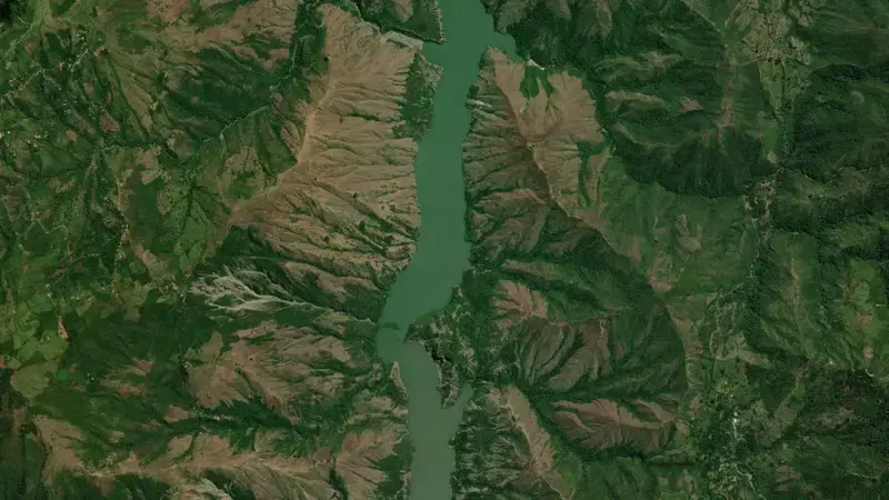Satellite view of Hidroituango reservoir, Antioquia, Colombia