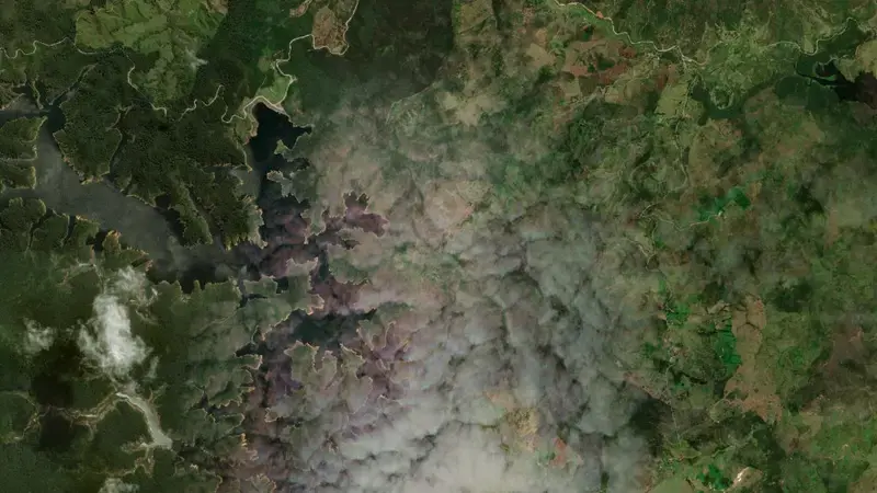 Satellite view of Miraflores reservoir, Antioquia, Colombia