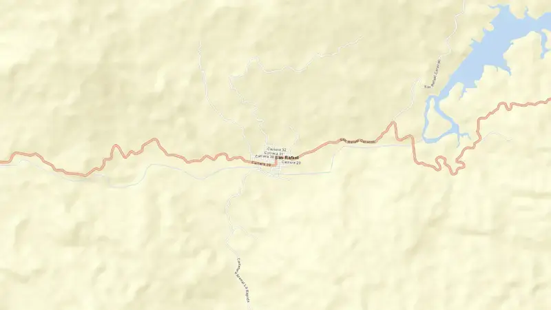 Road map of Playas reservoir, Antioquia, Colombia