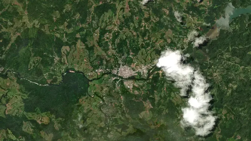 Satellite view of Playas reservoir, Antioquia, Colombia