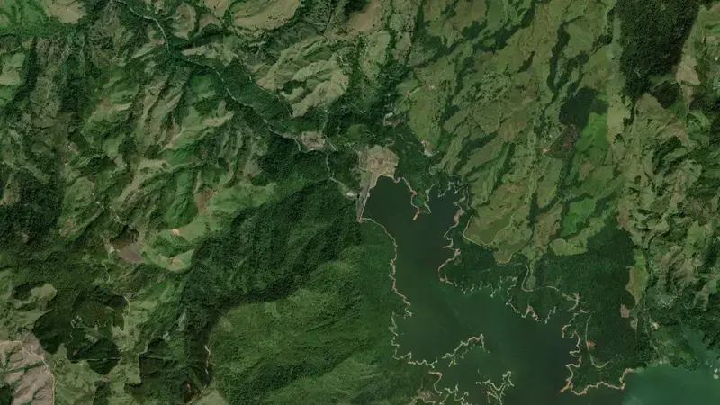 Satellite view of Porce II reservoir, Antioquia, Colombia