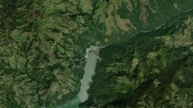 Satellite view of Porce III reservoir, Antioquia, Colombia
