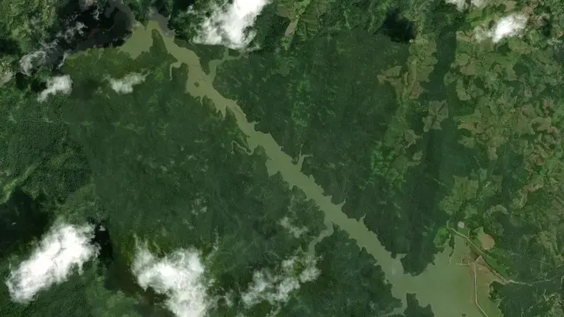 Satellite view of Punchiná reservoir, Antioquia, Colombia