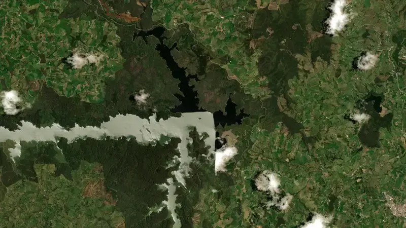 Satellite view of Riogrande II reservoir, Antioquia, Colombia