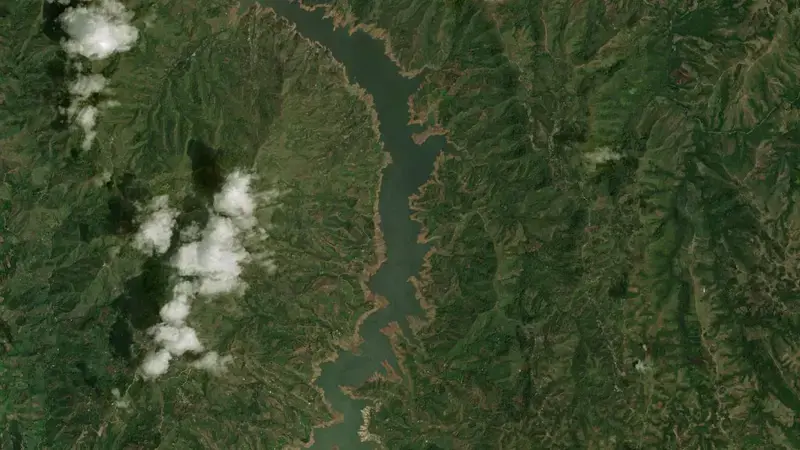 Satellite view of Salvajina reservoir, Cauca, Colombia