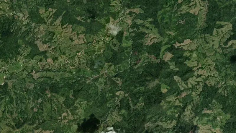 Satellite view of San Lorenzo reservoir, Antioquia, Colombia
