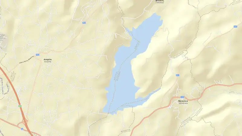 Road map of Asprokremmos reservoir, Paphos, Cyprus