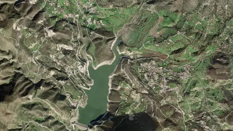 Satellite view of Germasogeia reservoir, Limassol, Cyprus