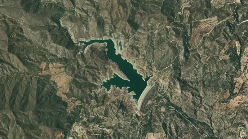 Satellite view of Kalavasos reservoir, Larnaca, Cyprus