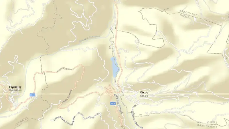 Road map of Kalopanayiotis reservoir, Nicosia, Cyprus