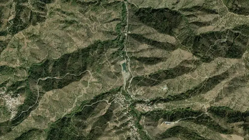 Satellite view of Kalopanayiotis reservoir, Nicosia, Cyprus