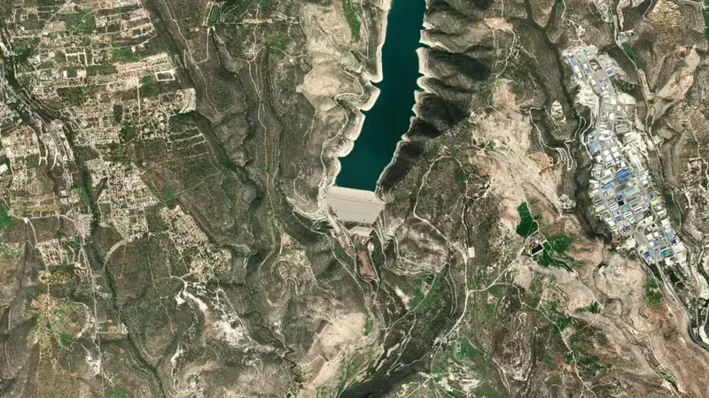 Satellite view of Kouris reservoir, Limassol, Cyprus