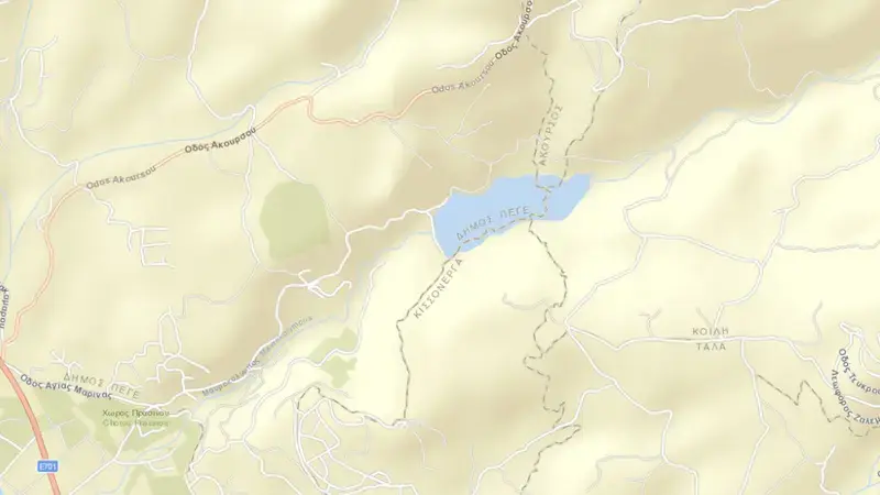 Road map of Mavrokolympos reservoir, Paphos, Cyprus