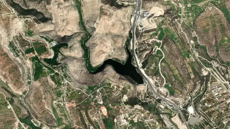 Satellite view of Polemidia reservoir, Limassol, Cyprus