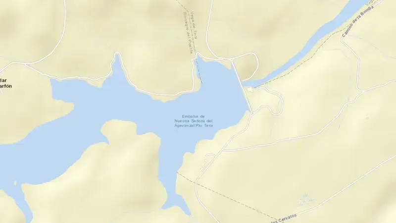 Road map of Agavanzal, Nª Sª de reservoir, Duero, Spain