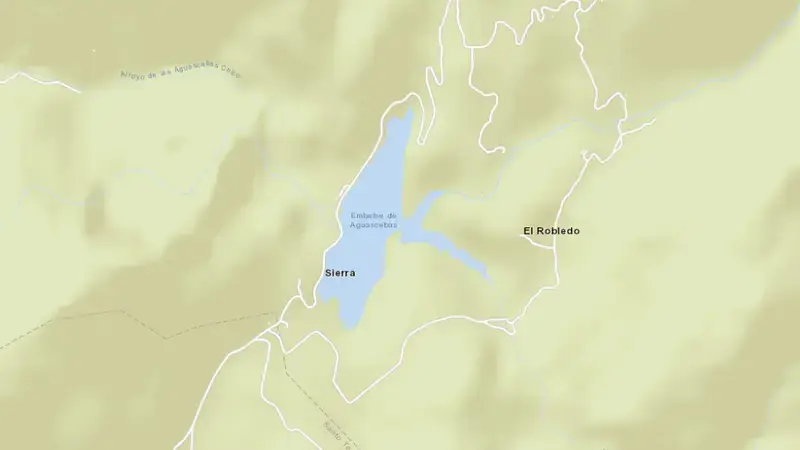 Road map of Aguascebas reservoir, Jaén, Andalusia, Spain